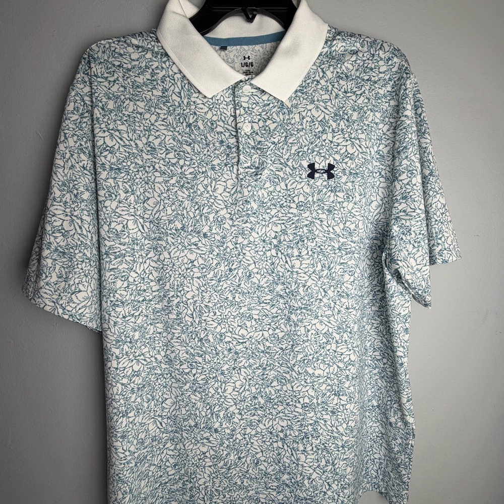 Under Armour White Polo with Light Blue Floral Print NWOT